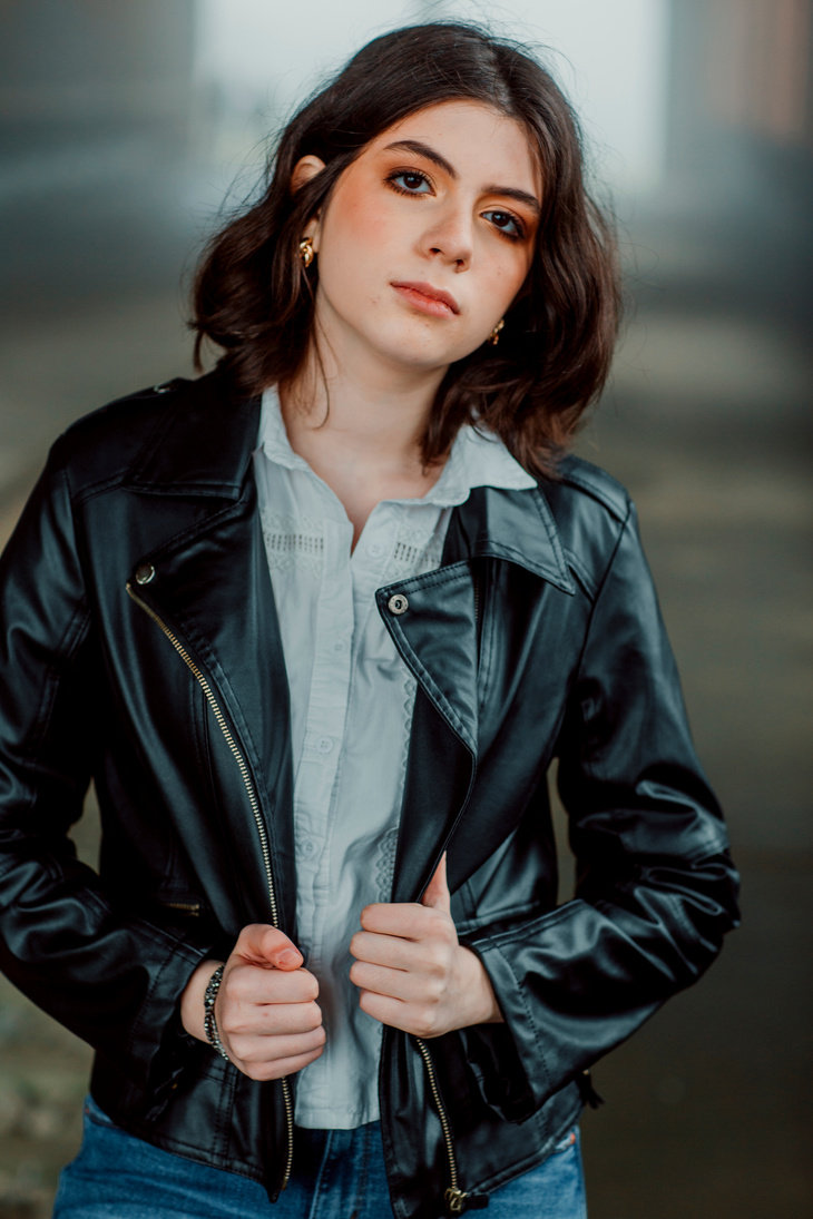 Woman in Black Leather Jacket